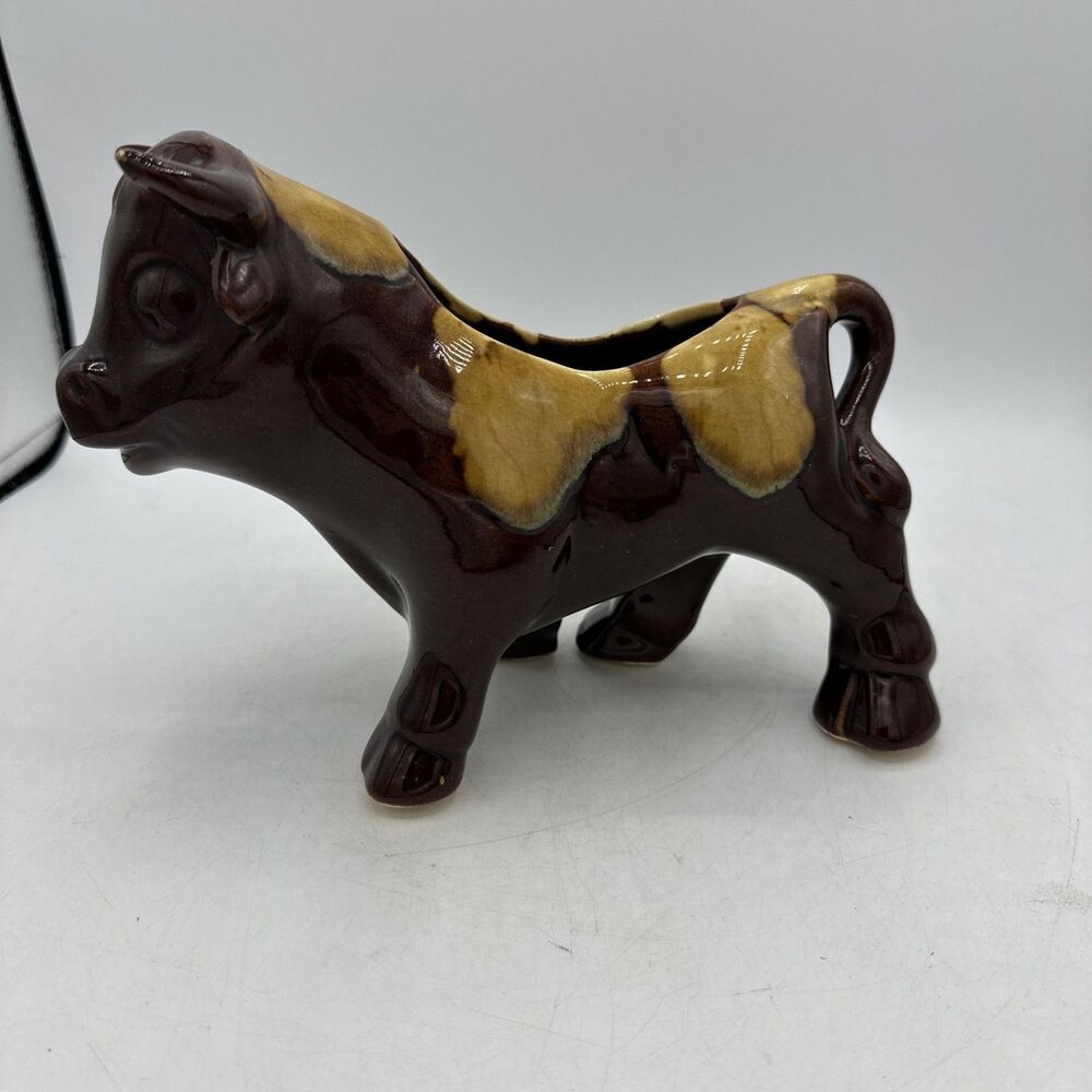 Vintage Bull Planter McCoy Ferdinand 6.5” Brown Drip Glaze - Picture 5 of 15
